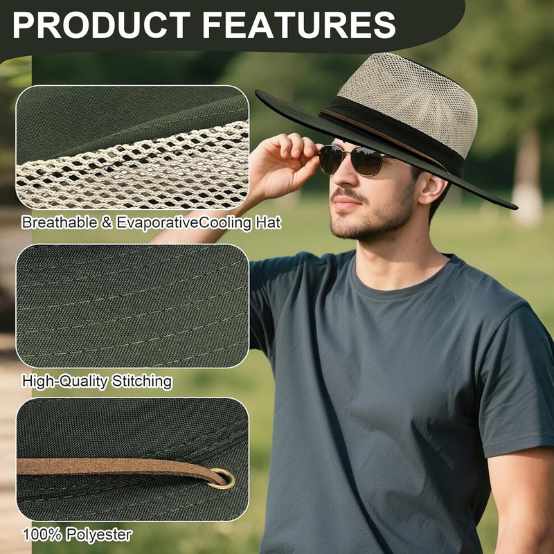 TUREVIEW Store Men's Flat Wide Brim Mesh Safari Outdoor Hat Panama Hat Travel Fishing Hiking with Windproof - Image 5